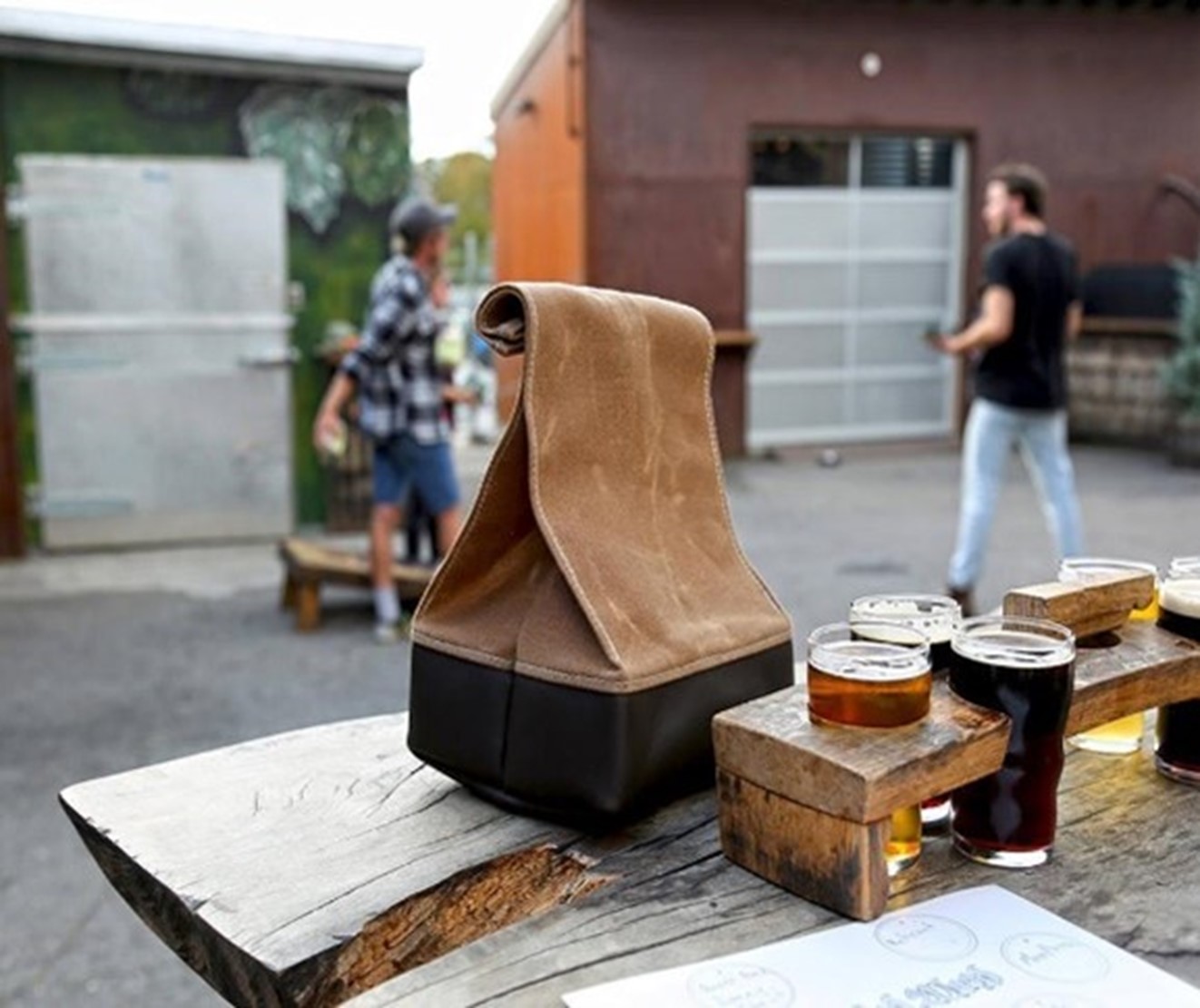 Leather Lunch Bag on a Table